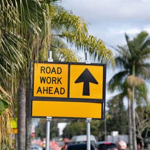 Road work ahead sign