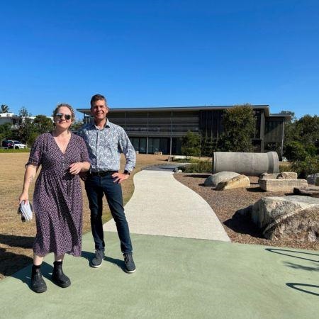 Artist Tia Carrigan on site at Peregian Beach with Noosa Council’s Arts and Culture Manager, Paul Brinkman.