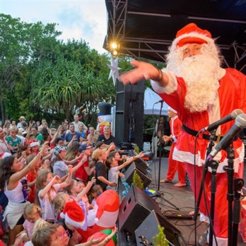 Picture of Santa on stage at Peregian Beach Christmas Carols event