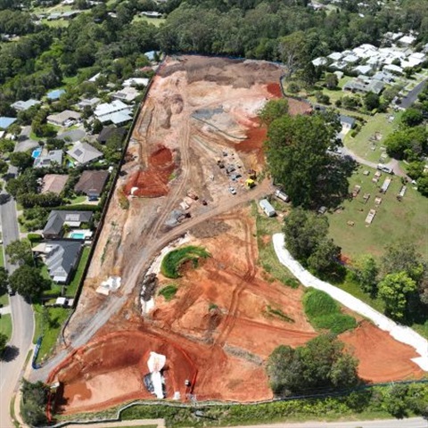 Aerial view of subdivision work under way on Lake Macdonald Drive, Cooroy
