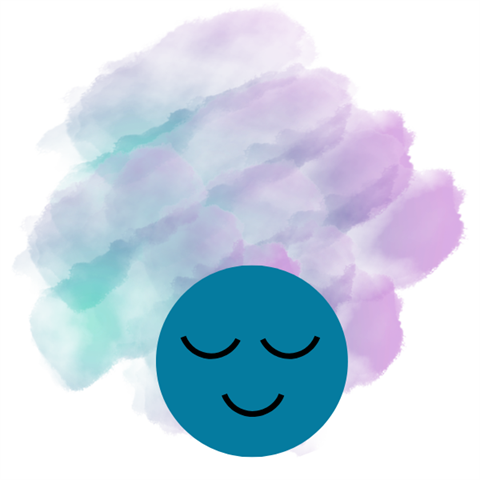 purple cloud with blue smiley face over