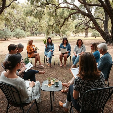 group of women sat in circle in trees