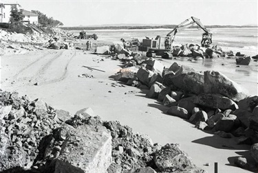 Machinery working on the seawall construction project 1969