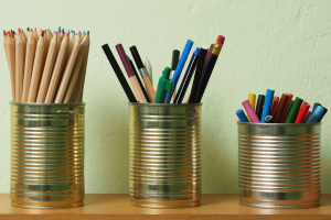 Cans reused as penholders